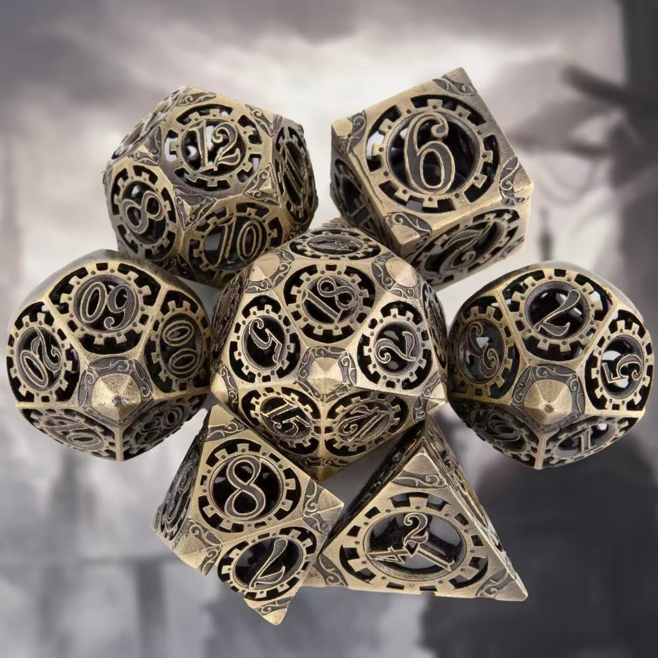 DIEACE D&D Mechanical Gear Hollow Metal Dice Set