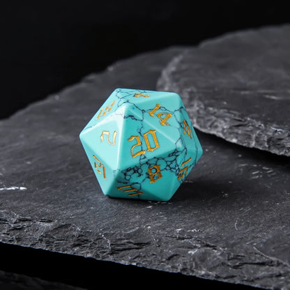 DIEACE D&D Turquoise Gemstone Engraved Dice Set