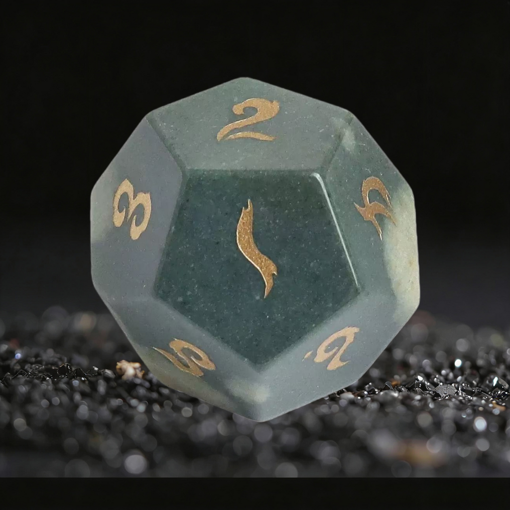 DIEACE D&D Natural Plum Blossom Green Gemstone Engraved Dice Set