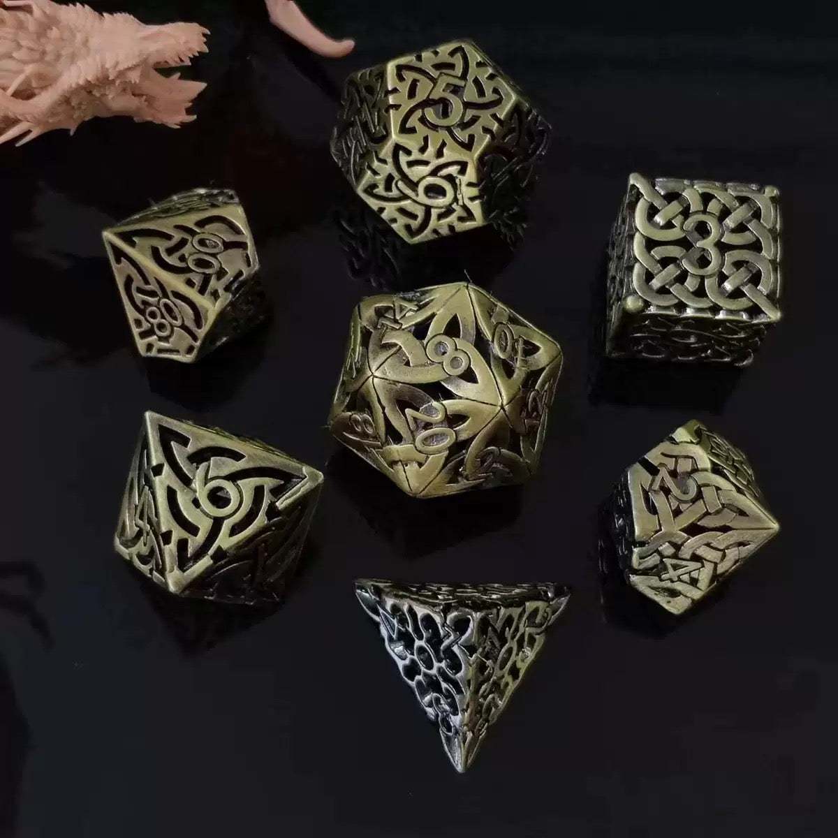 DIEACE D&D Patterned Hollow Metal Dice