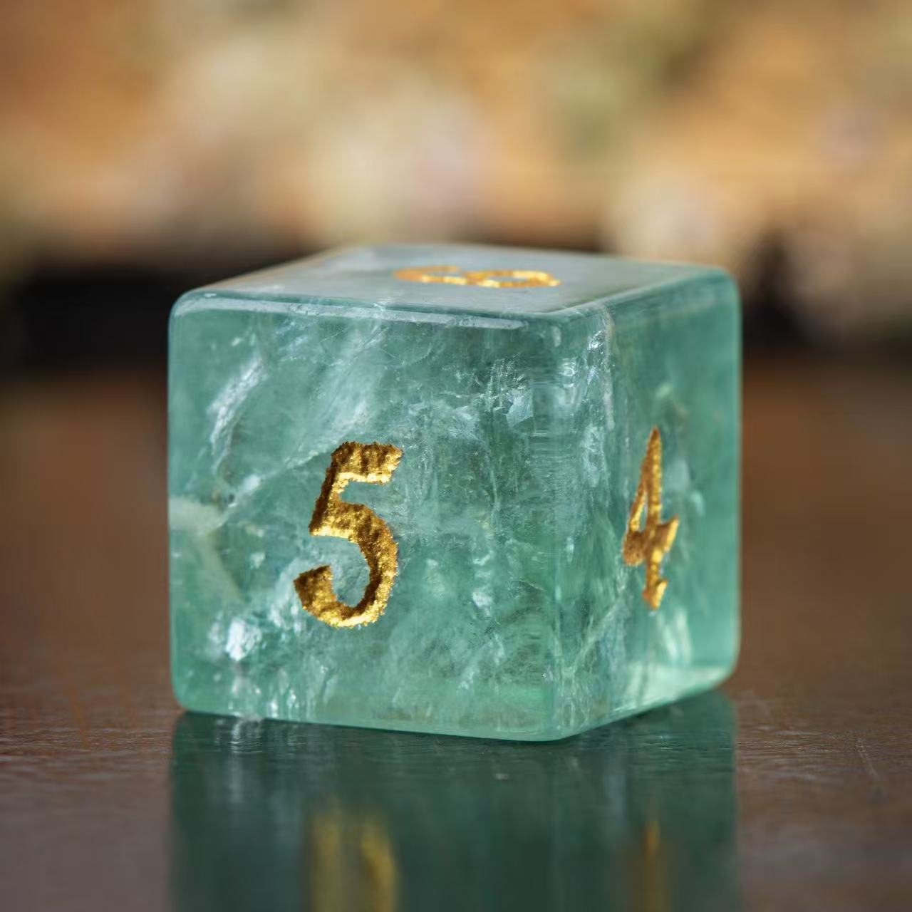 DIEACE D&D Green Fluorite Gemstone Engraved Dice Set