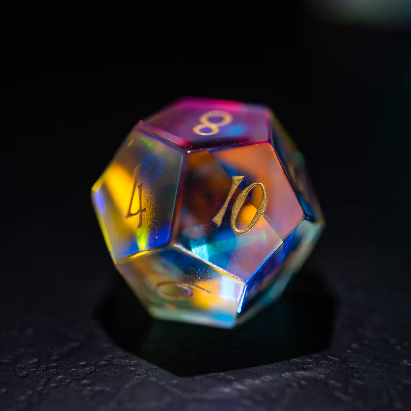 DIEACE D&D Dichroic Prism Glass Gemstone Engraved Dice Set