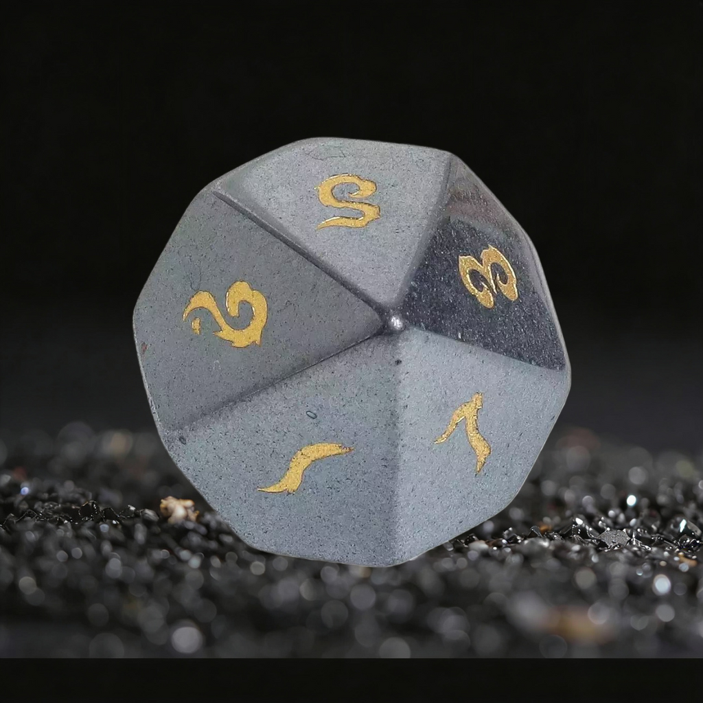 DIEACE D&D Hematite Gemstone Engraved Dice Set