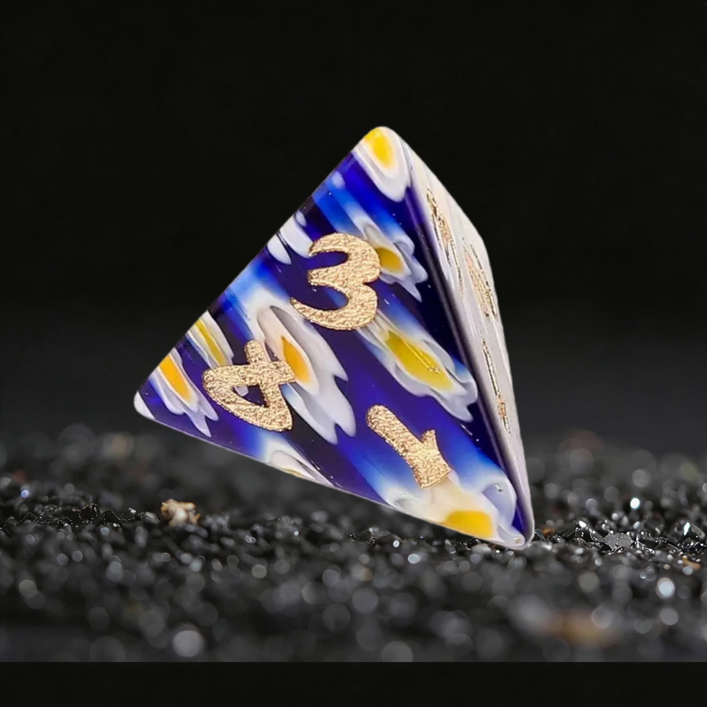 DIEACE D&D Blue Patterned Liuli Gemstone Engraved Dice Set