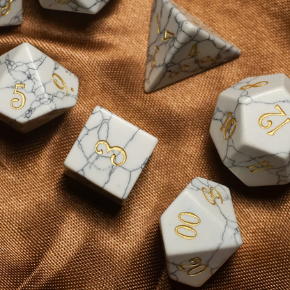 DIEACE D&D White Turquoise Gemstone Engraved Dice Set
