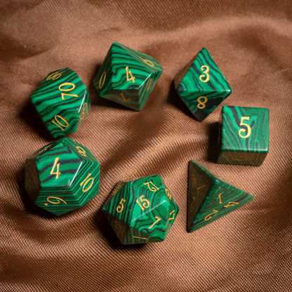 DIEACE D&D Malachite Gemstone Engraved Dice Set