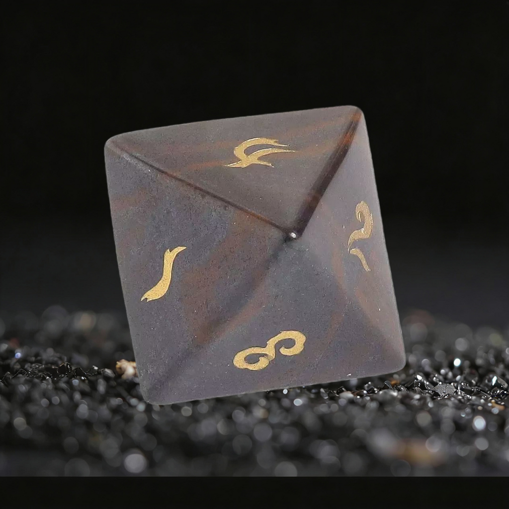 DIEACE D&D Natural Sandalwood Grain Stone Gemstone Engraved Dice Set