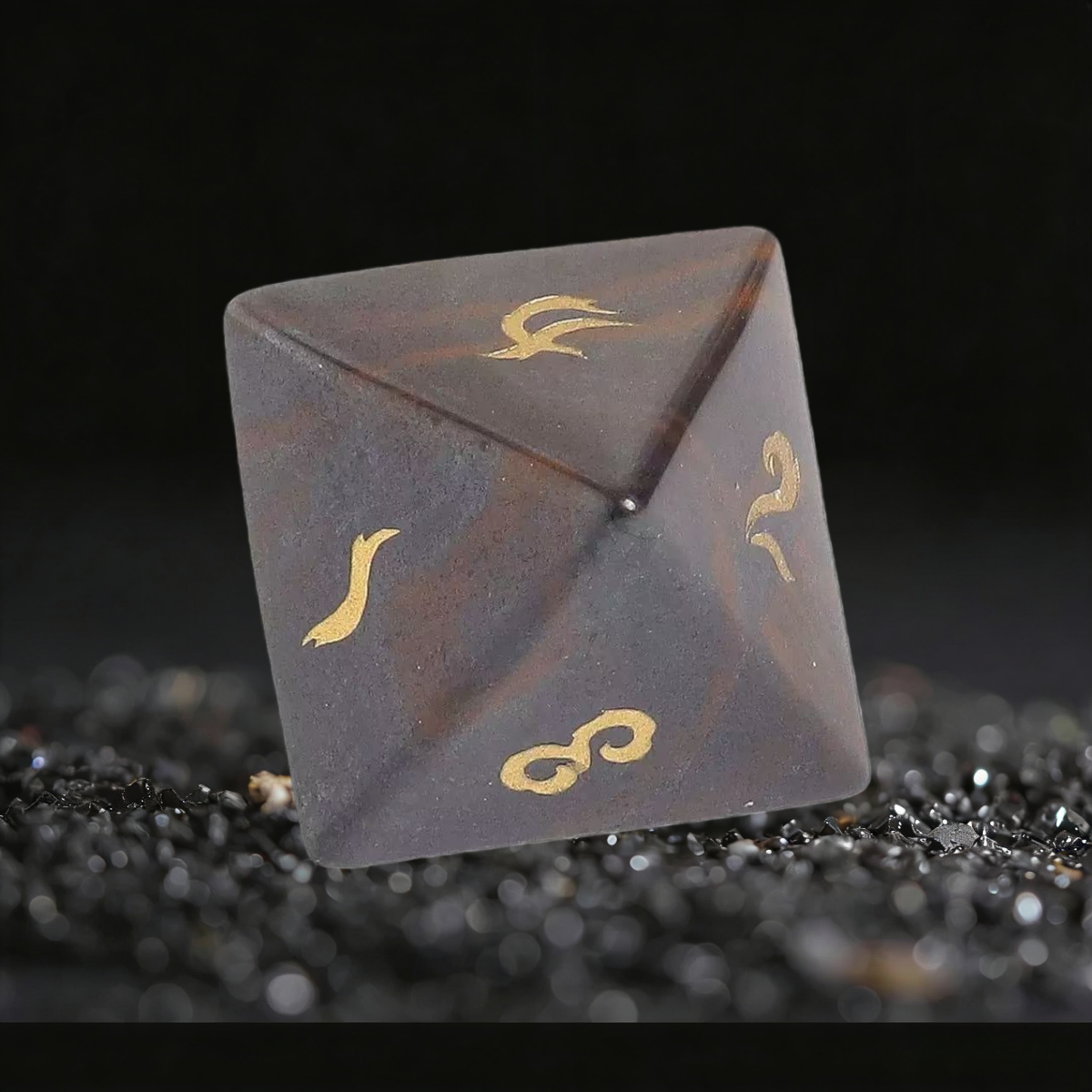 DIEACE D&D Natural Sandalwood Grain Stone Gemstone Engraved Dice Set