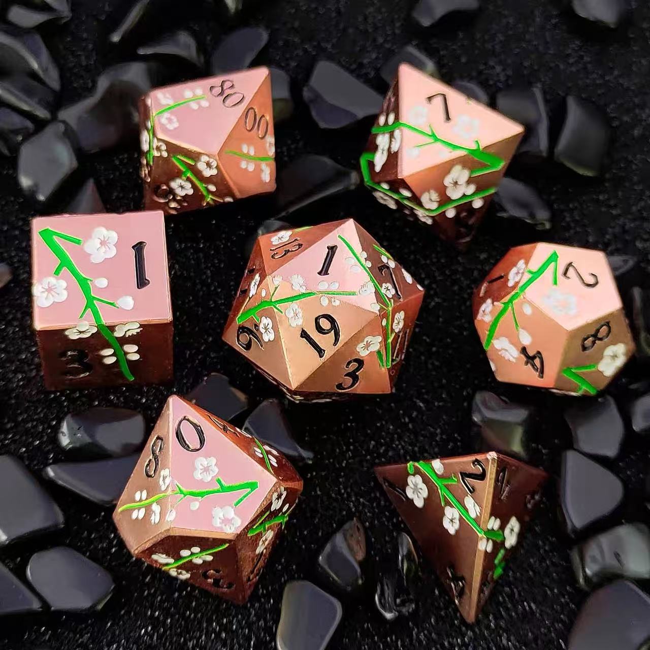 DIEACE D&D Plum Blossom Pattern Solid Metal Dice