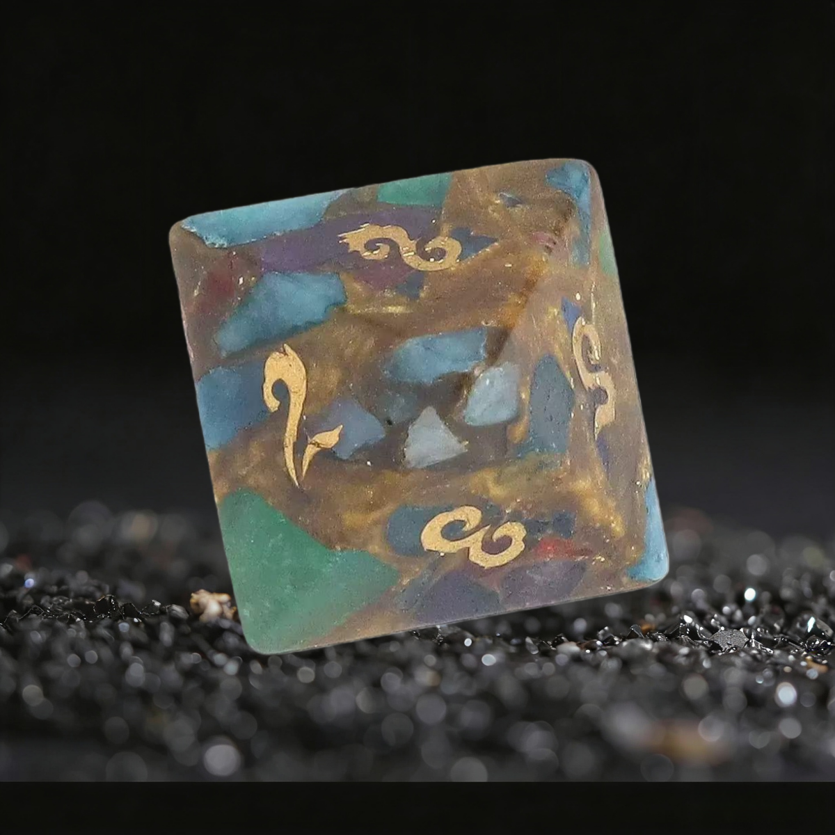 DIEACE D&D Flower Pattern Gold Stone Gemstone Engraved Dice Set