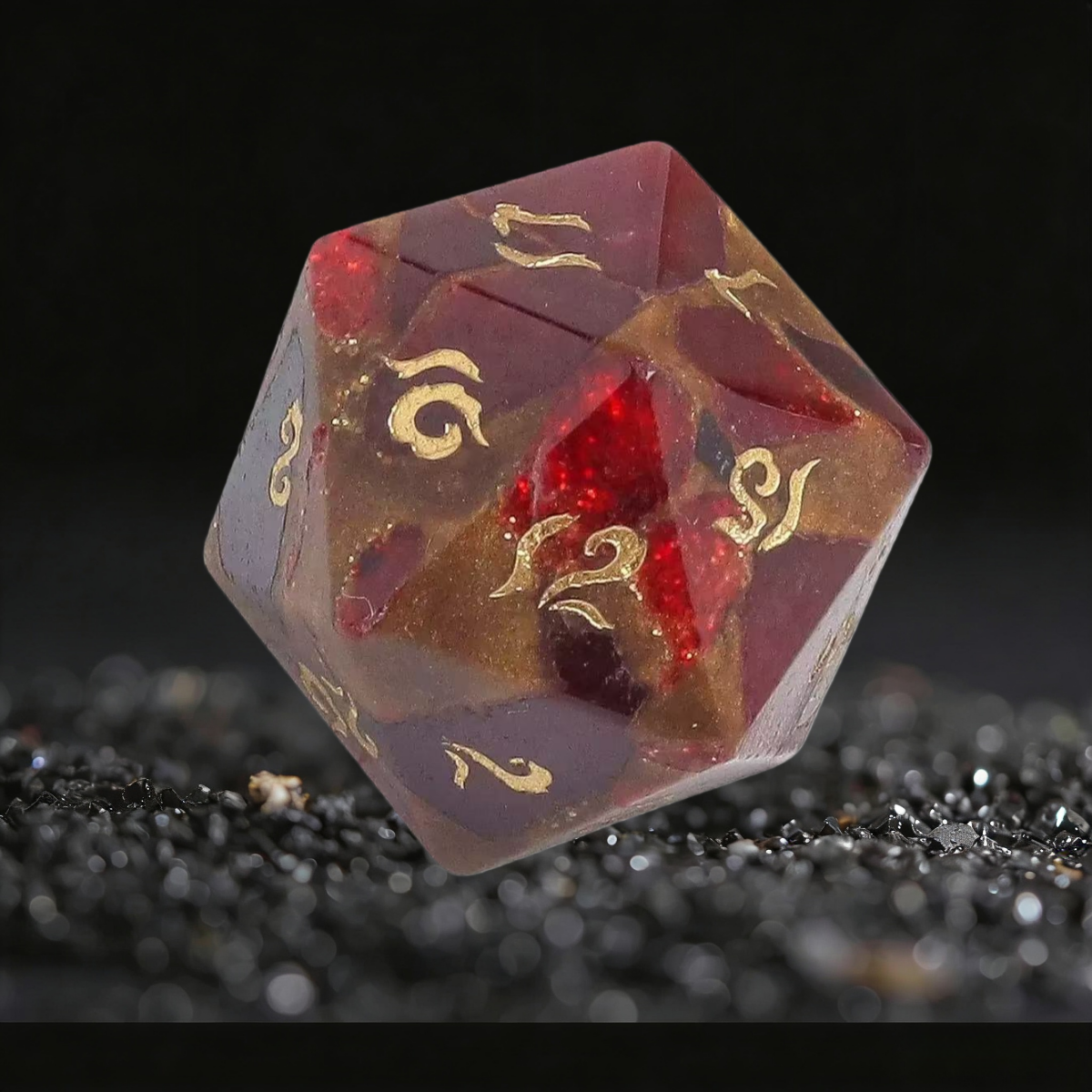 DIEACE D&D Red Gold Stone Gemstone Engraved Dice Set