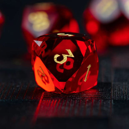 DIEACE D&D Red Multi-faceted Engraved Glass Dice Set
