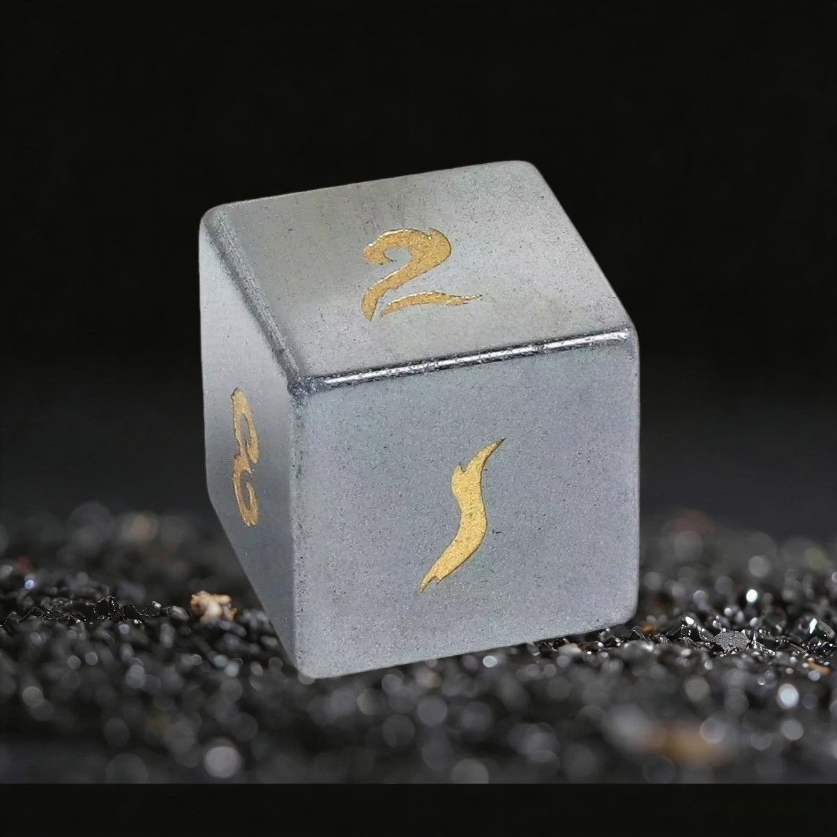 DIEACE D&D Hematite Gemstone Engraved Dice Set