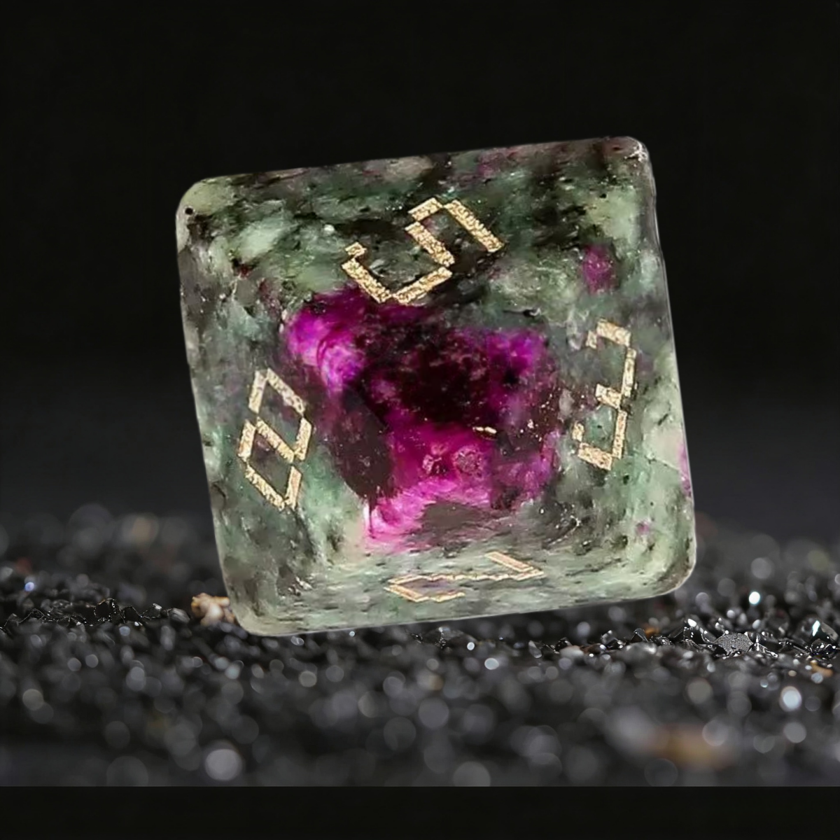 DIEACE D&D Natural Red Green Gemstone Engraved Dice Set