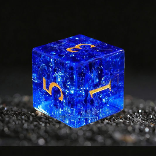 DIEACE D&D Crackle Blue Crystal Glass Gemstone Engraved Dice Set