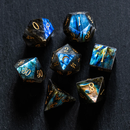 DIEACE D&D Labradorite Gemstone Engraved Dice Set  Add To Wishlist