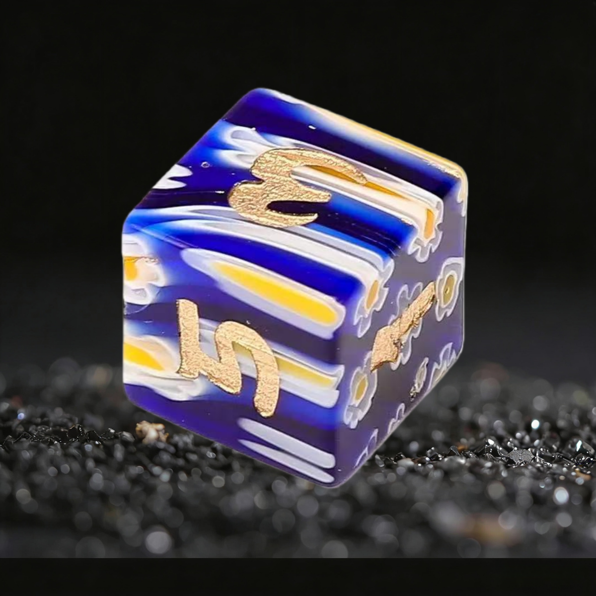 DIEACE D&D Blue Patterned Liuli Gemstone Engraved Dice Set