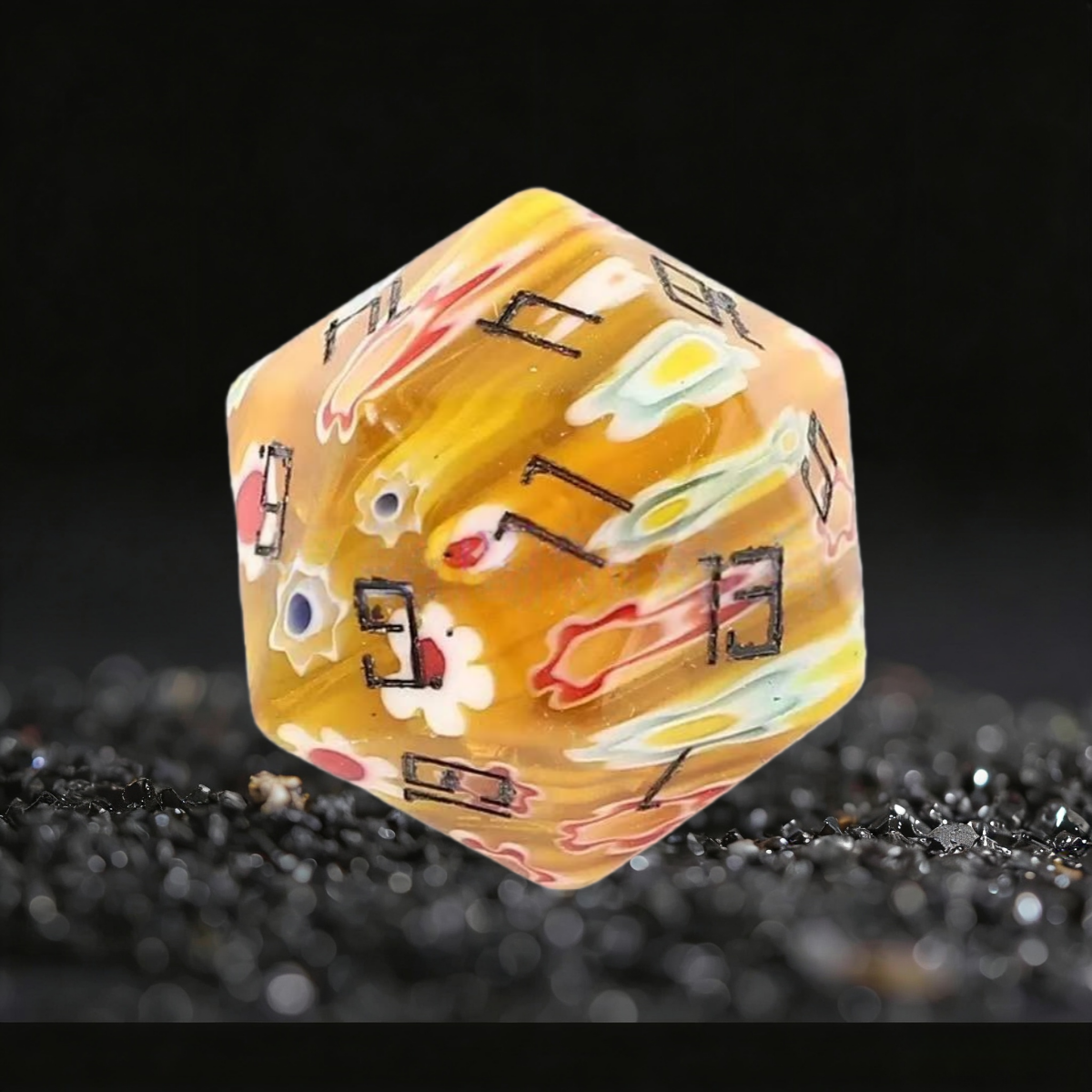 DIEACE D&D Yellow Patterned Liuli Gemstone Engraved Dice Set