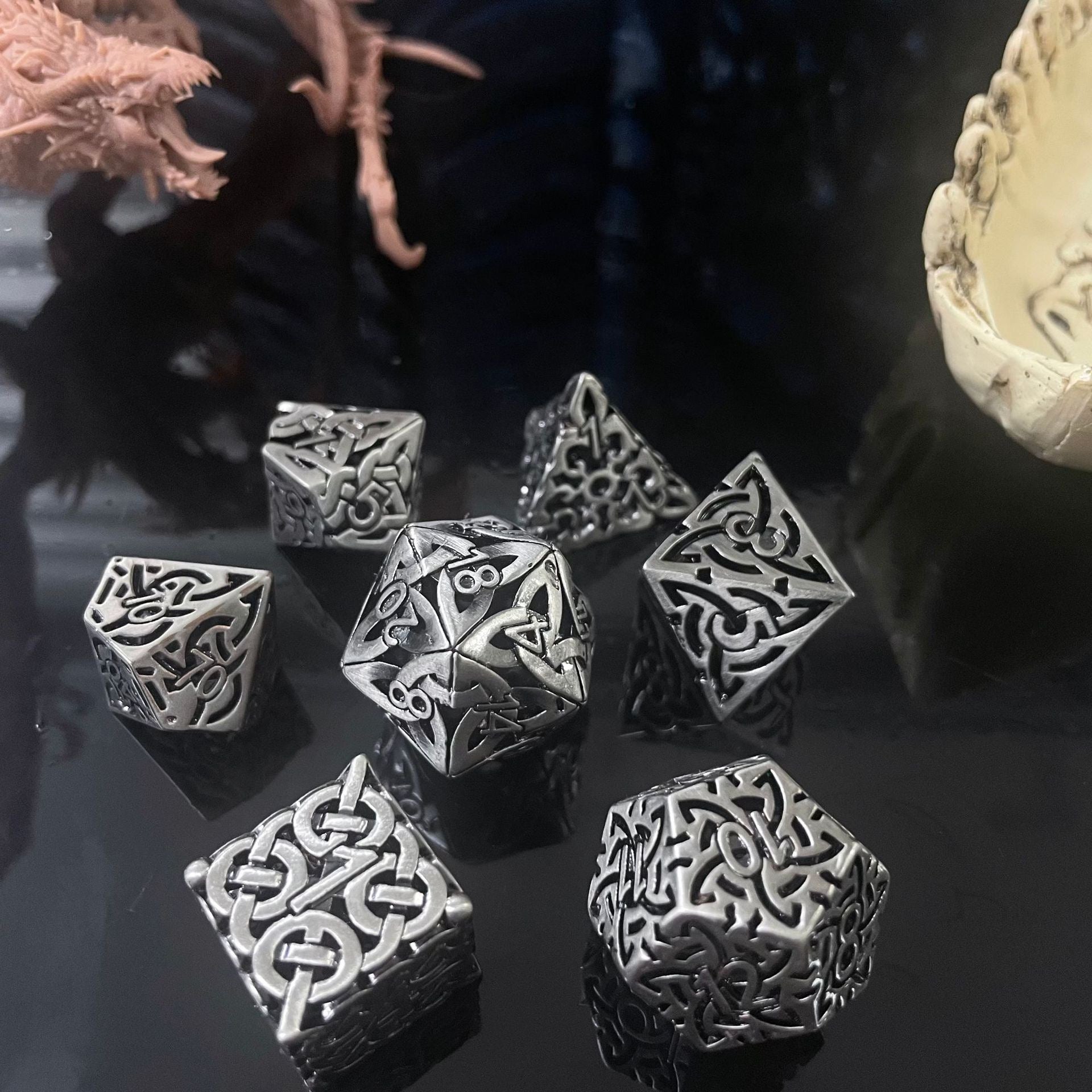 DIEACE D&D Patterned Hollow Metal Dice