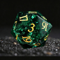 DIEACE D&D Crackle Cypress Green Crystal Glass Gemstone Engraved Dice Set