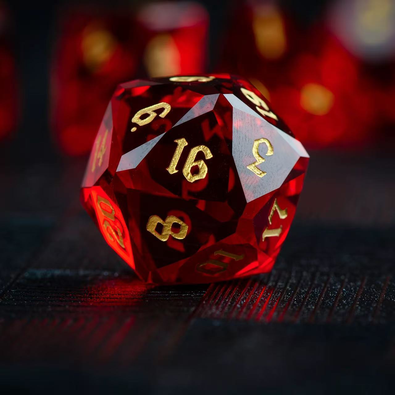 DIEACE D&D Red Multi-faceted Engraved Glass Dice Set