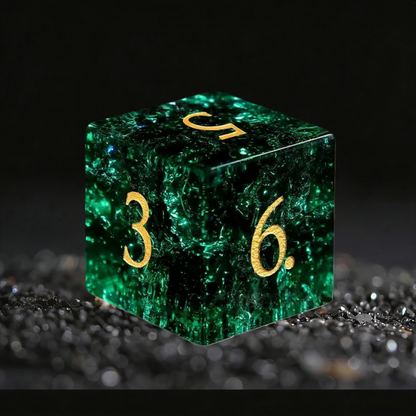 DIEACE D&D Crackle Cypress Green Crystal Glass Gemstone Engraved Dice Set