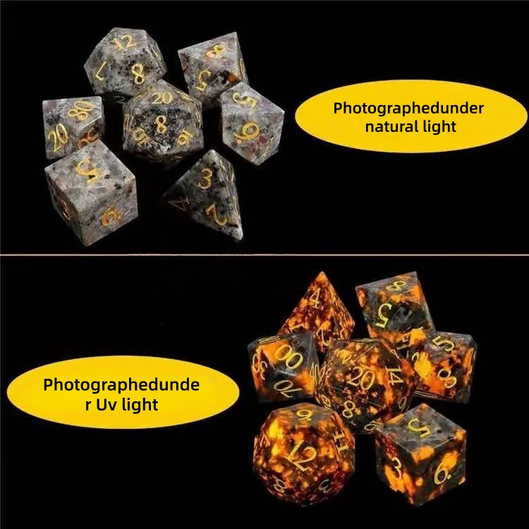 DIEACE D&D Natural Fire Stone Gemstone Engraved Dice Set