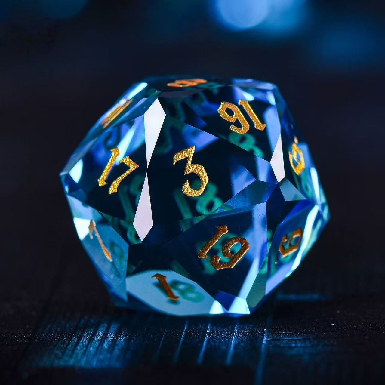 DIEACE D&D D20 Multi-faceted Colorful Glass Engraved Dice