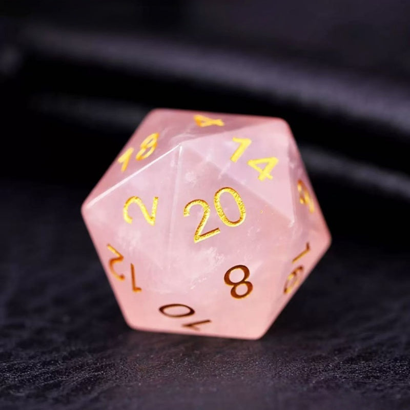 DIEACE D&D Rose Quartz Gemstone Engraved Dice Set
