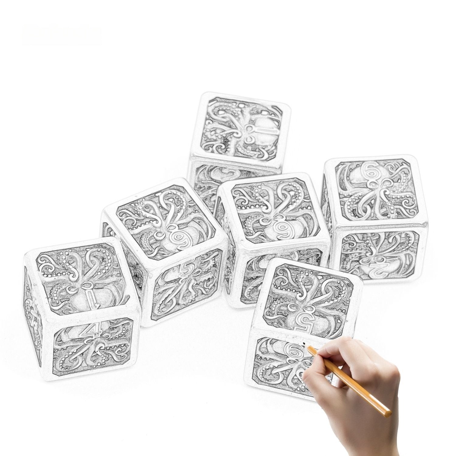 DIEACE C&C Small Octopus D6 Hollow Metal Dice Set