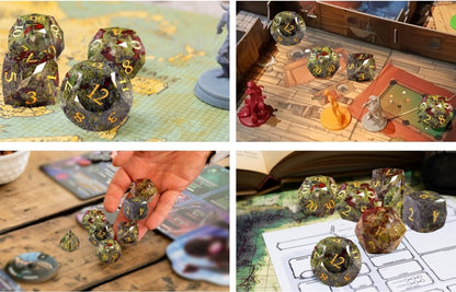 DIEACE D&D Dragon Bloodstone Multi-Faceted Gemstone Engraved Dice Set