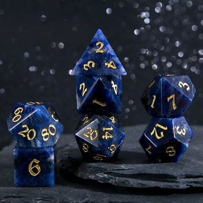 DIEACE D&D Blue Veined Gemstone Engraved Dice Set