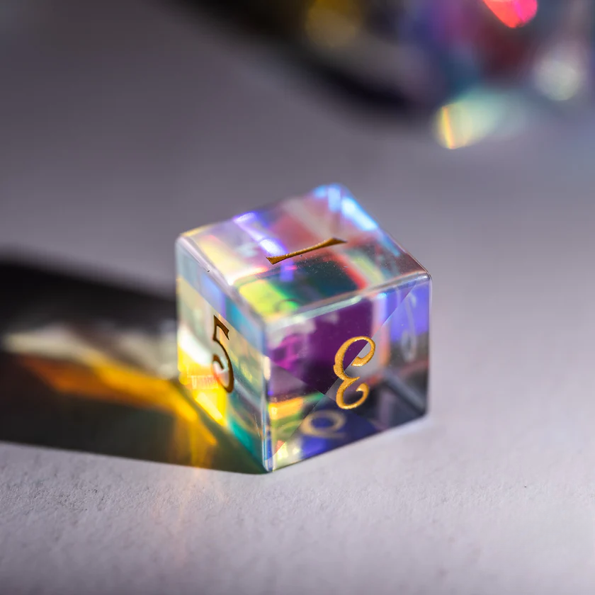 DIEACE D&D Dichroic Prism Glass Gemstone Engraved Dice Set