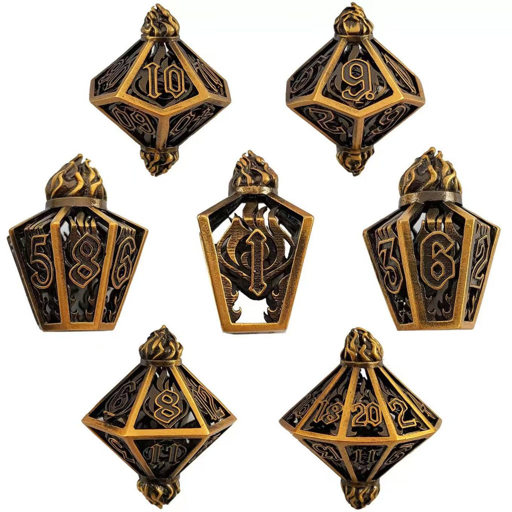 DIEACE D&D Flame Lantern Hollow Metal Dice