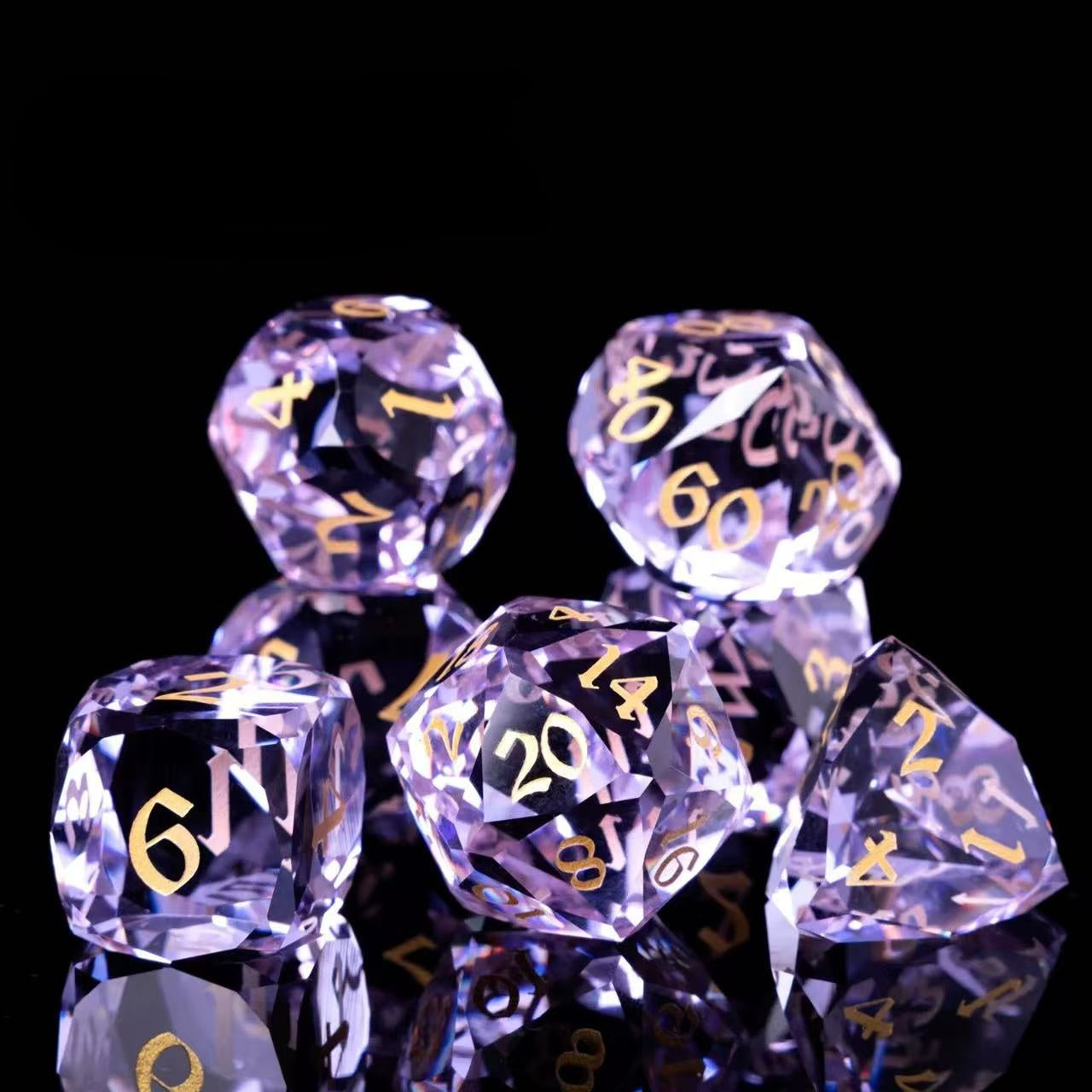 DIEACE D&D Amethyst Multi-Cut Crystal Glass  Dice Set