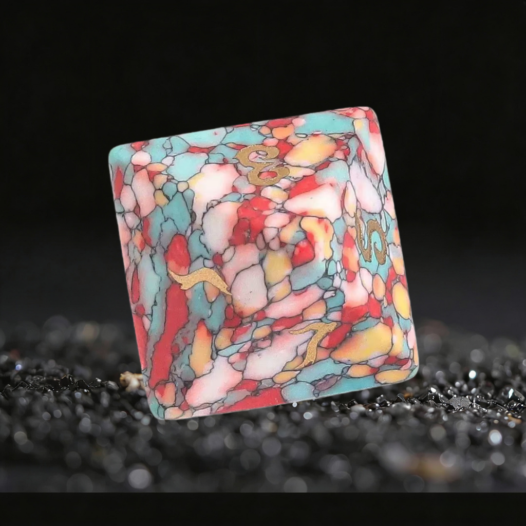 DIEACE D&D White Green Red Yellow Multi-color Turquoise Gemstone Engraved Dice Set