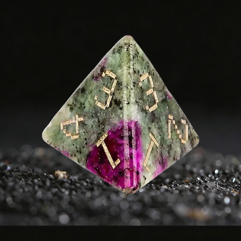 DIEACE D&D Natural Red Green Gemstone Engraved Dice Set