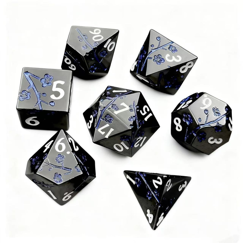 DIEACE D&D Plum Blossom Pattern Solid Metal Dice