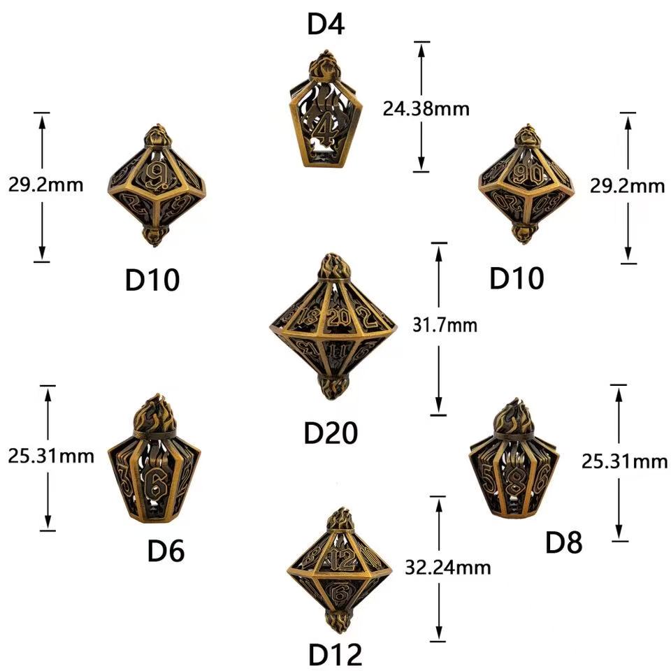 DIEACE D&D Flame Lantern Hollow Metal Dice