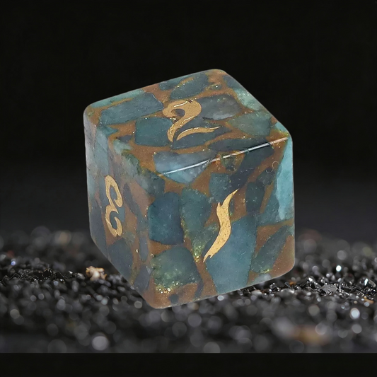 DIEACE D&D Blue Gold Stone Gemstone Engraved Dice Set