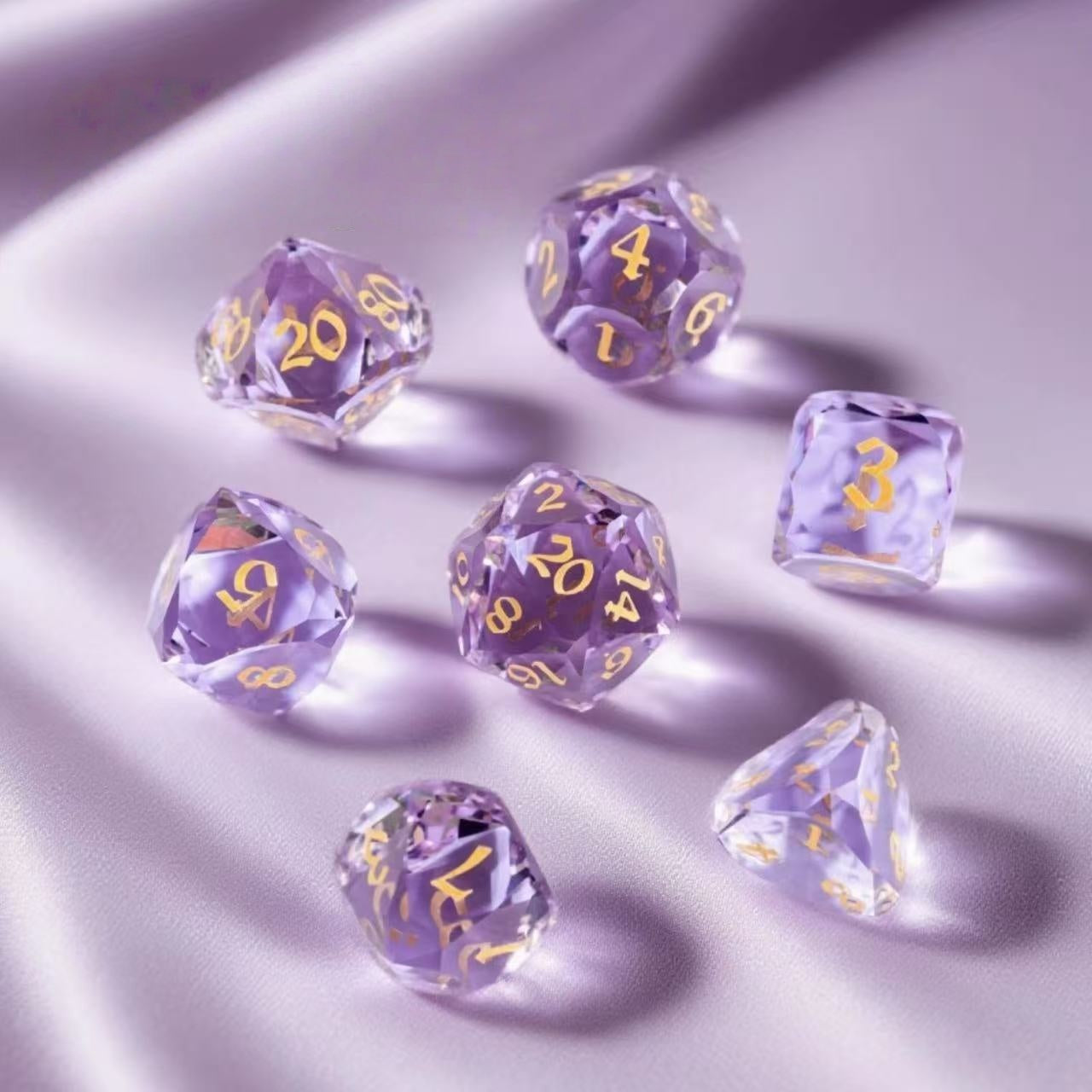 DIEACE D&D Amethyst Multi-Cut Crystal Glass  Dice Set