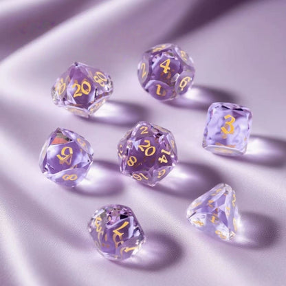 DIEACE D&D Amethyst Multi-Cut Crystal Glass  Dice Set