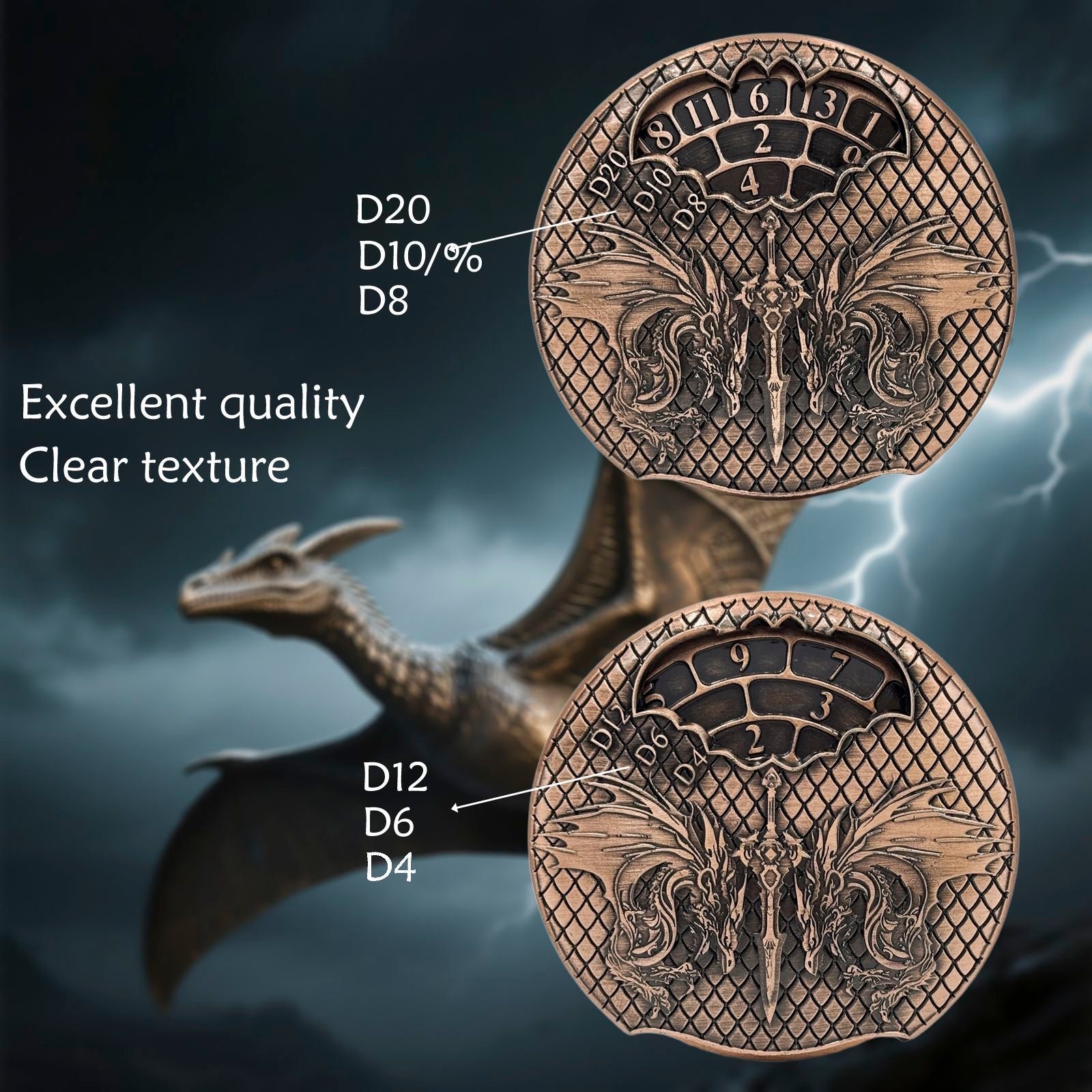 DIEACE D&D Twin Dragon Metal Spinner Dice 7-in-1