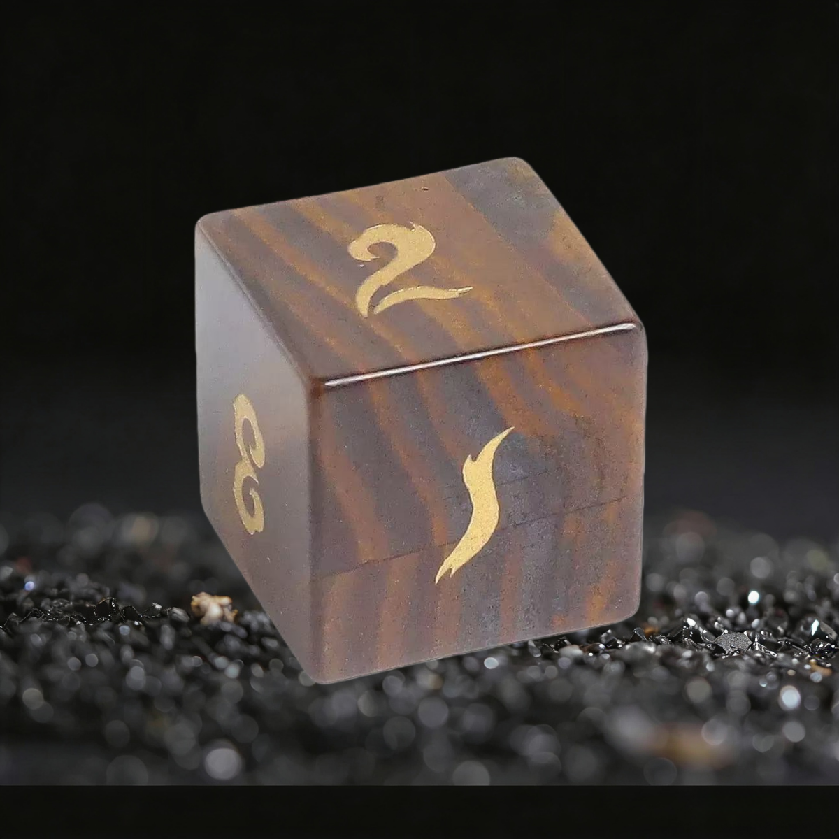DIEACE D&D Natural Sandalwood Grain Stone Gemstone Engraved Dice Set