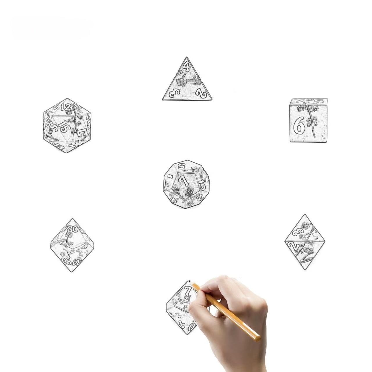 DIEACE D&D Plum Blossom Pattern Solid Metal Dice