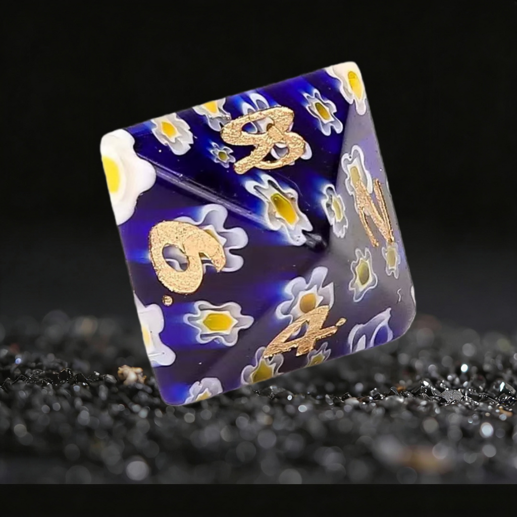 DIEACE D&D Blue Patterned Liuli Gemstone Engraved Dice Set