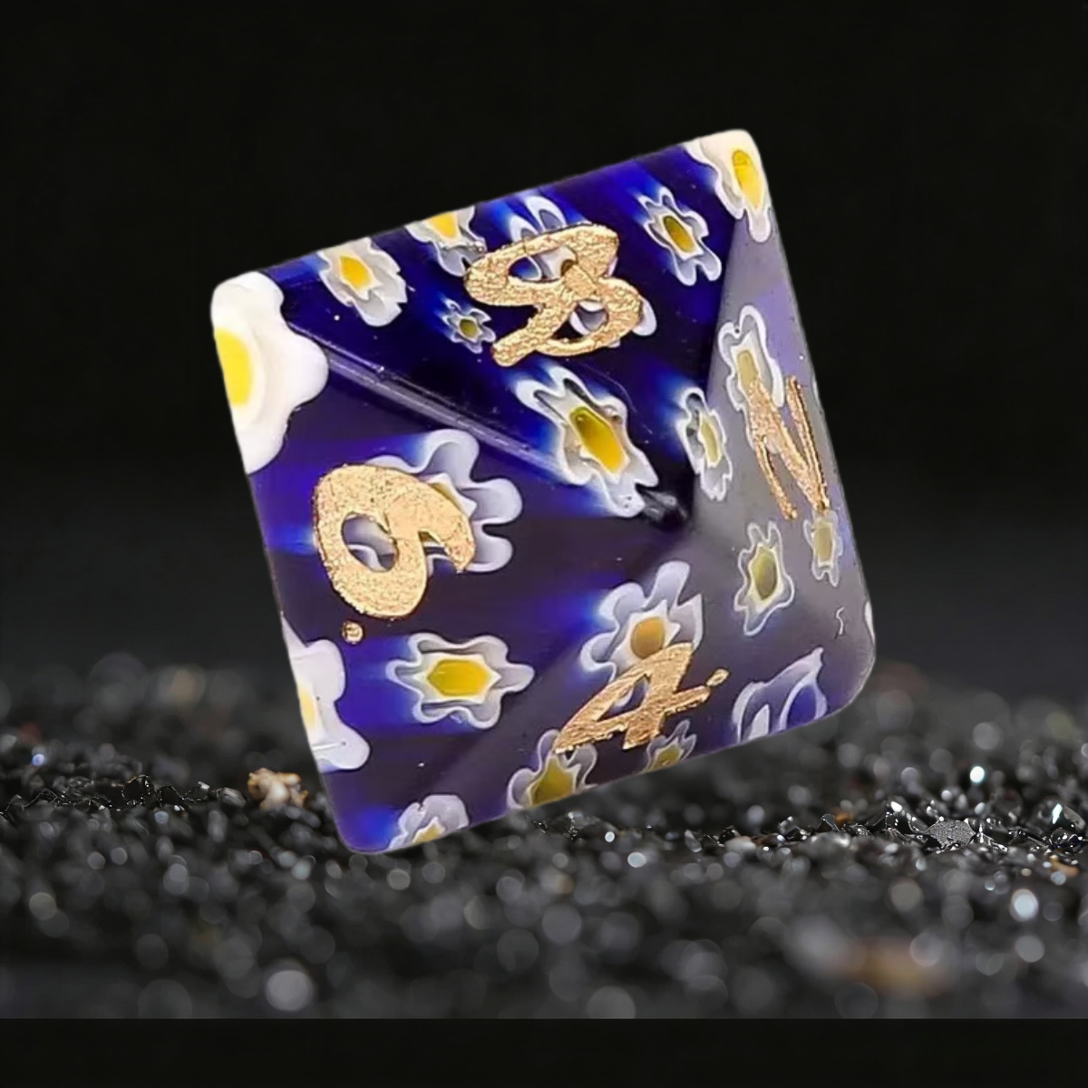 DIEACE D&D Blue Patterned Liuli Gemstone Engraved Dice Set