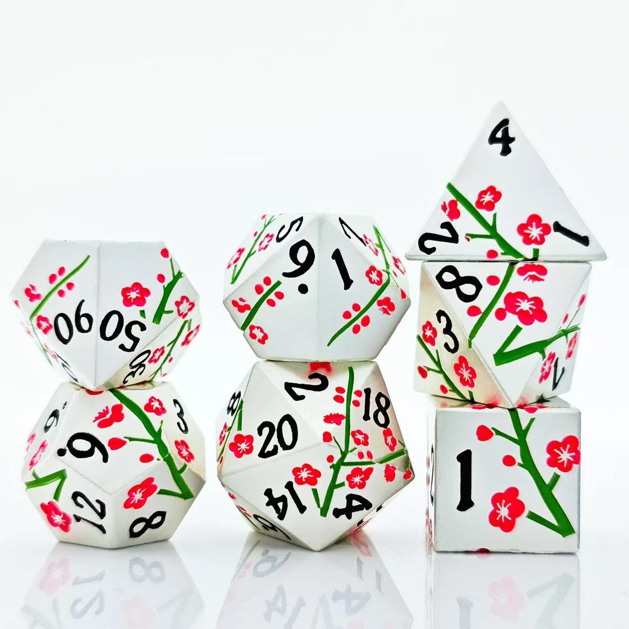 DIEACE D&D Plum Blossom Pattern Solid Metal Dice