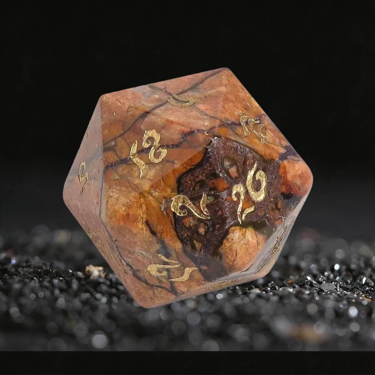 DIEACE D&D Natural Rainbow Stone Gemstone Engraved Dice Set