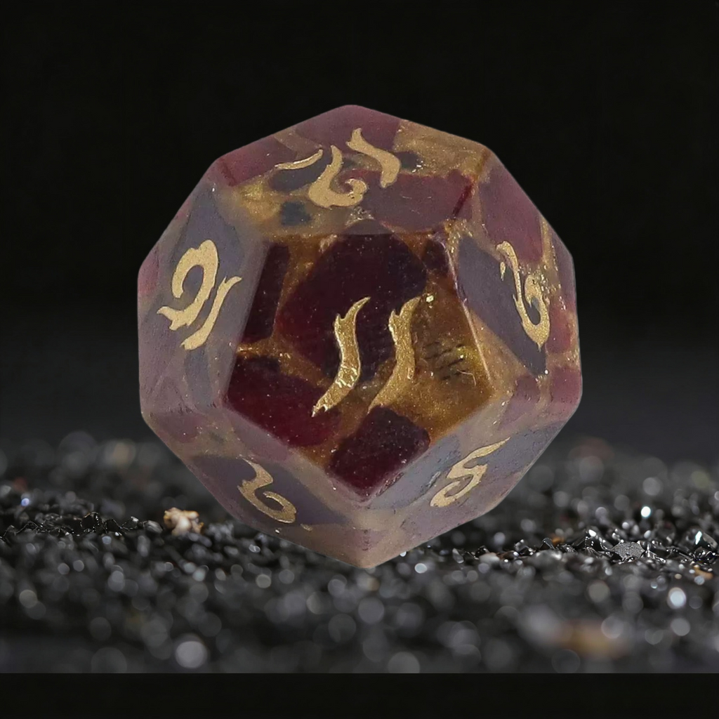 DIEACE D&D Red Gold Stone Gemstone Engraved Dice Set